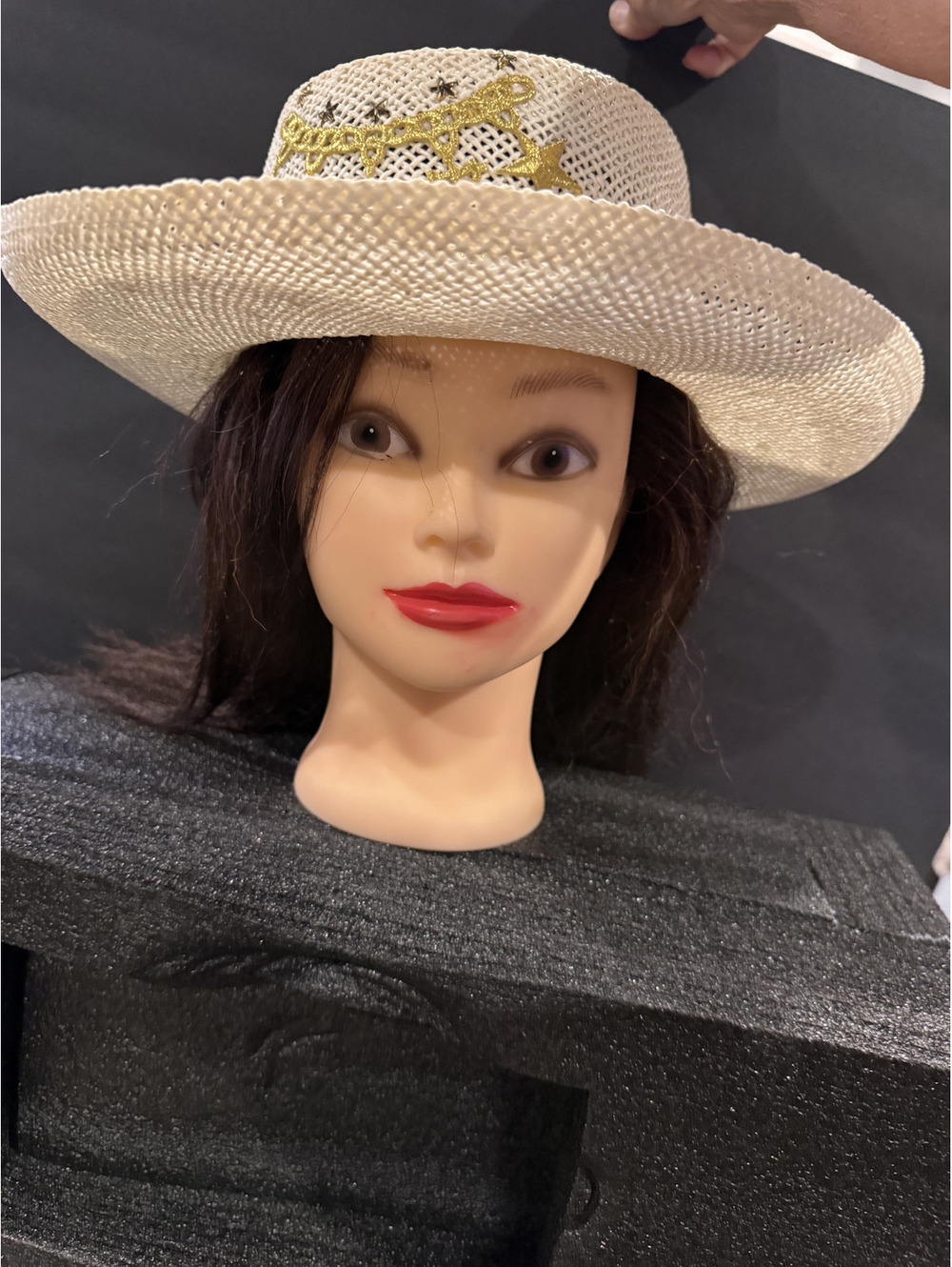 Beige Straw Panama Hat with Gold Anchor and Star Embroidery